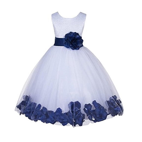 Ekidsbridal Ivory Lace Top Tulle Bodice Floral Petals Flower Girl Dress First Communion Holy Baptism Wedding Reception 165S S