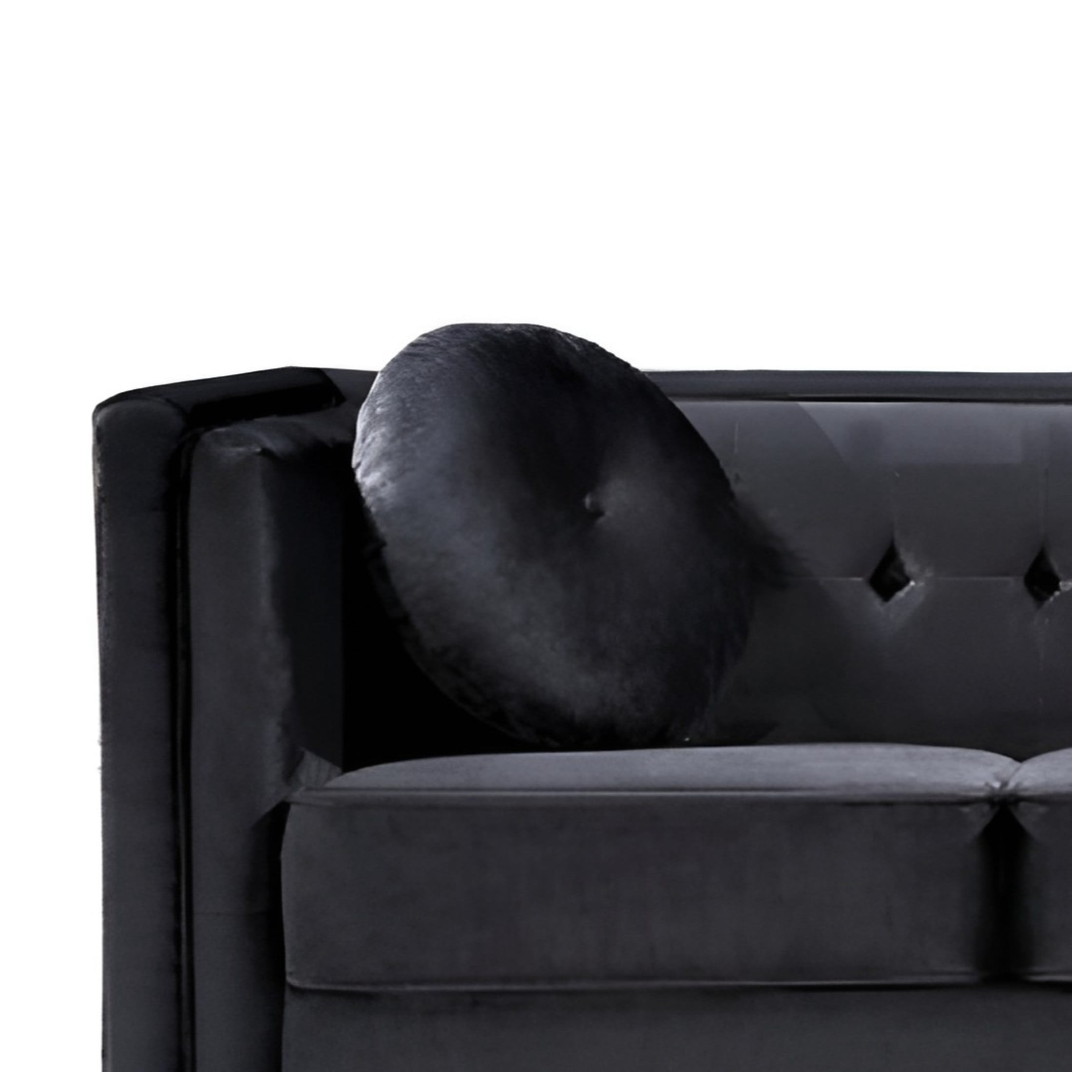 GDF Studio 80.7" Chesterfield Tufted Sofa with Square Arms, Crushed Velvet Upholstery, Black