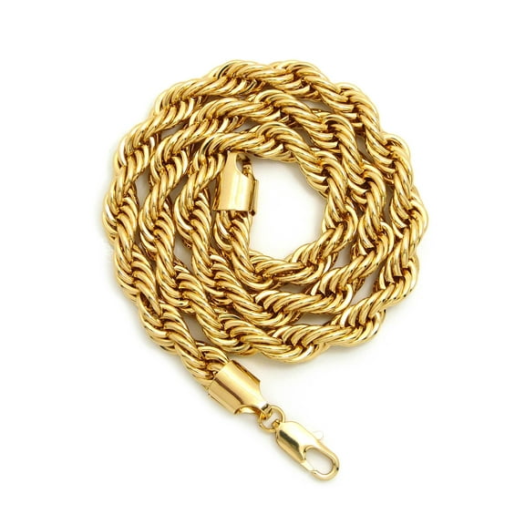 Hip-Hop Rapper's Style 10mm Rope Chain Necklace in Gold-Tone, 24"