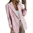 thumbnail image 4 of UAMVSH Plaid Cardigans Jackets for Women Trendy Fall Suit Coats Basic Long Sleeve Notch Collar Outerwear Casual Open Front Blazers(X-Large,Pink), 4 of 4