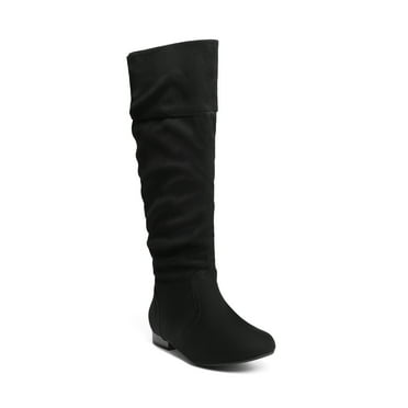 Dream Pairs Womens Wide Calf Faux Fur Slouchy Low Heel Side Zip Knee High Boots Blvd-W Wide/Calf/Black Size 10