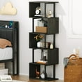 thumbnail image 3 of 6 Tier Bookshelf Tall Geometric Bookcase, S Shaped Industrial Display Standing Shelf, Metal and Wood Decorative Storage Room Divider Shelves for Bedroom, Living Room, Office, Light Black Oak, 3 of 10