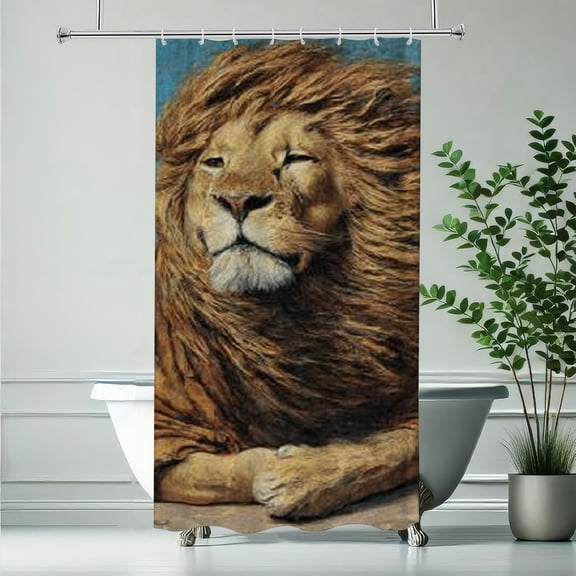 RKSupls Christmas Shower Curtain, Majestic Lion Shower Curtain with Hooks for Christmas Home Bathroom Decor Washable Curtains, 36x72 in