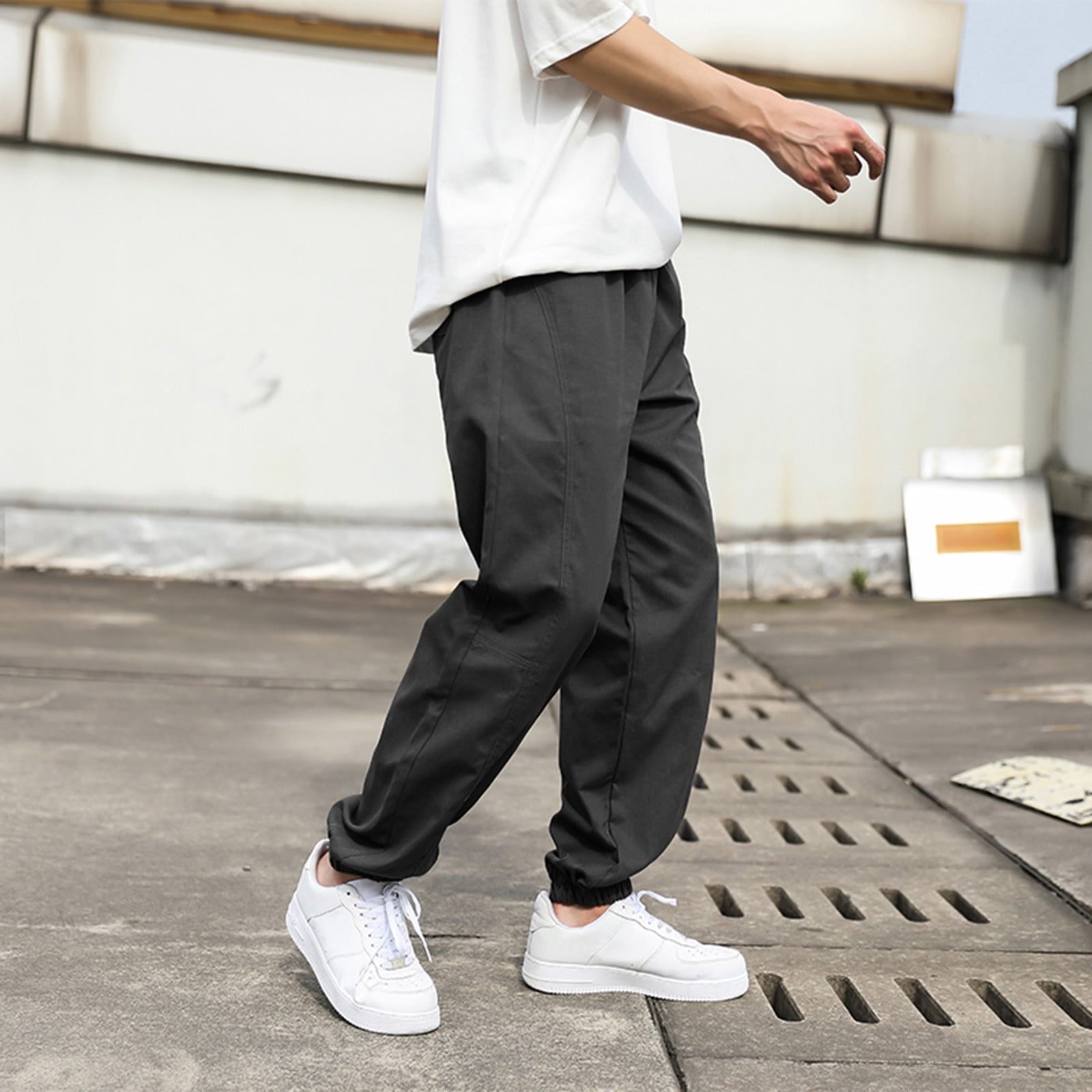 Mens Pants Adult Male Mens Heavy Sweatpants Men s Autumn and Winter Pants Trouser Solid Color Casual Overalls with Lace up Sports Clothes Black L