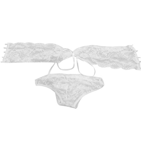 

DNDKILG Women s Eyelash Lingerie Set Lace Teddy 2 Piece Bra and Panty Sets Low Rise White M