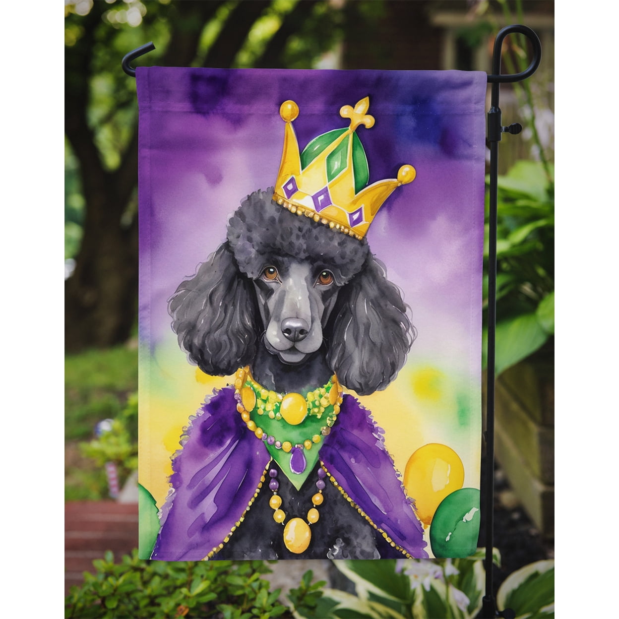 Black Poodle King of Mardi Gras Garden Flag 11.25 in x 15.5 in