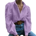thumbnail image 4 of Lenpel Button down Shirts for Women Trendy Long Sleeve Collared Hollow out Embroidered Tops Dressy Casual Blouses(Purple,X-Small), 4 of 7