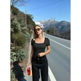 thumbnail image 6 of Women'S 2 Piece Bodysuits Ribbed Square Neck Short Sleeve Bodysuits Black S, 6 of 7