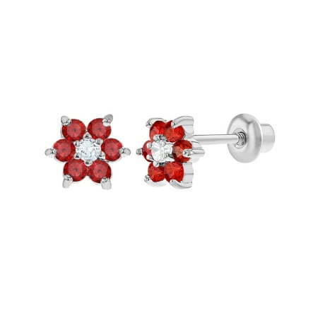 Rhodium Plated Flower Crystals Screw Back Earrings for Babies Kids