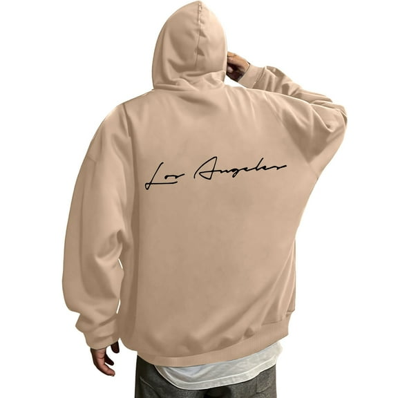 sususu Men's Hoodies And Sweatshirts Letter Graphic Hoodie Sweatshirt For Casual Wear And Everyday Comfort,Khaki,XXL