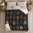 thumbnail image 5 of Electric Guitar Collection on Black Background, Energetic Retro Music Pattern for Guitar Lovers, Birthday Gift, Cozy Flannel Blanket for Game Room and Dorm, Retro Home Decor, 5 of 9