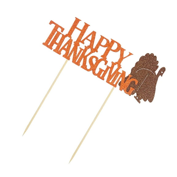 FRCOLOR Thanksgiving Cake Toppers with Turkey Design for Decoration Orange Paper Picks Suitable for Many Situations 6 Inches