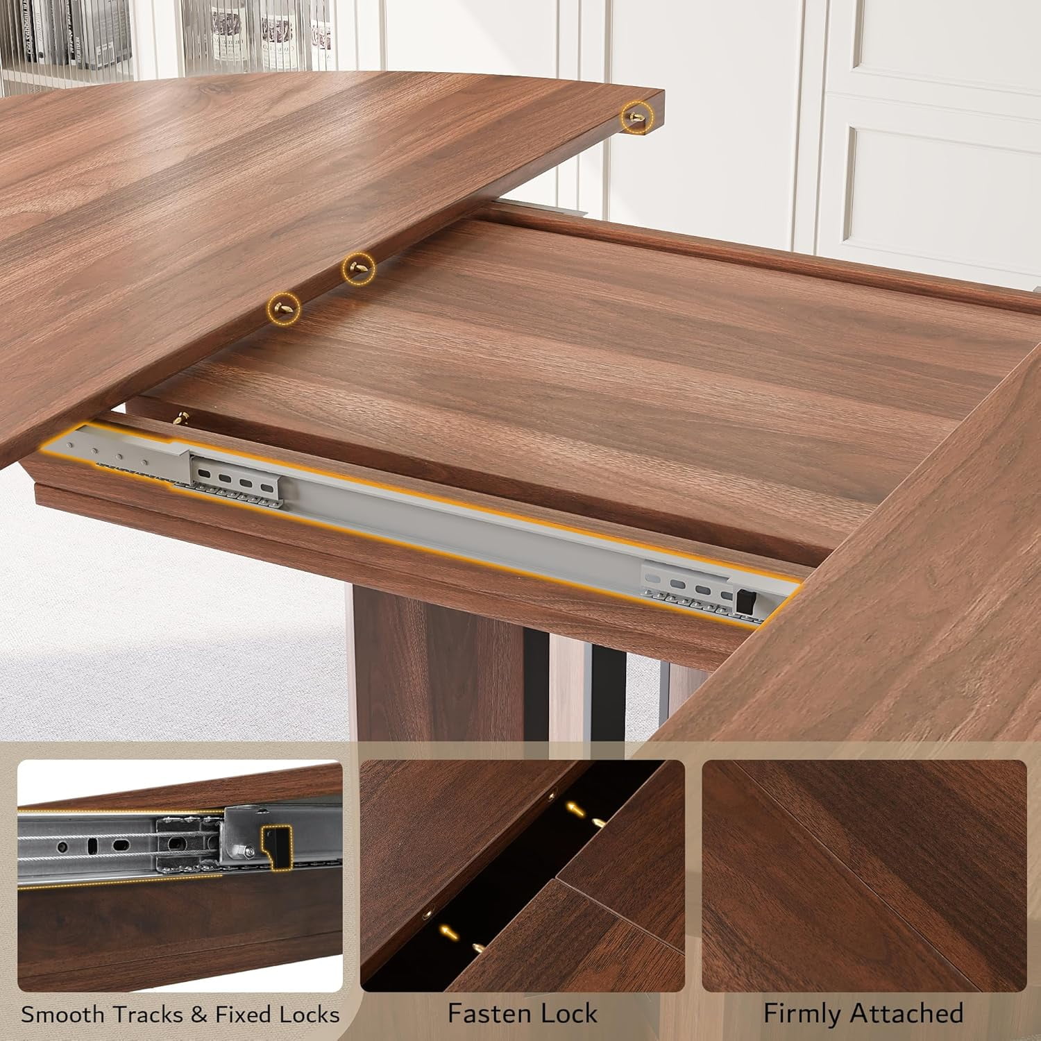 iPormis 59" Round Extendable Dining Room Table for 6, Modern Oval Kitchen Table with Heavy Duty Wood Base, Dinette for Kitchen Living Room,Walnut