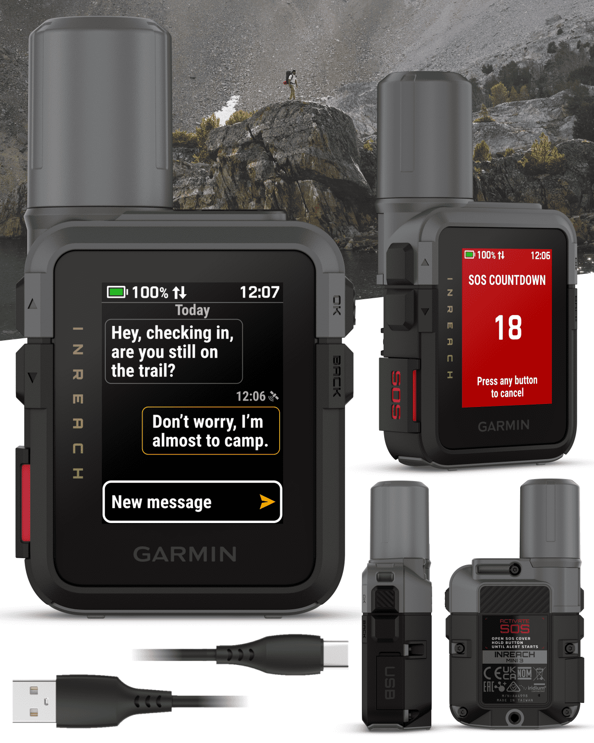 Garmin inReach Mini 3 Rugged Compact Global Satellite Communicator with Color Touchscreen, Two-Way Texting, Emergency SOS Messaging w/ Wearable4U Power Bundle