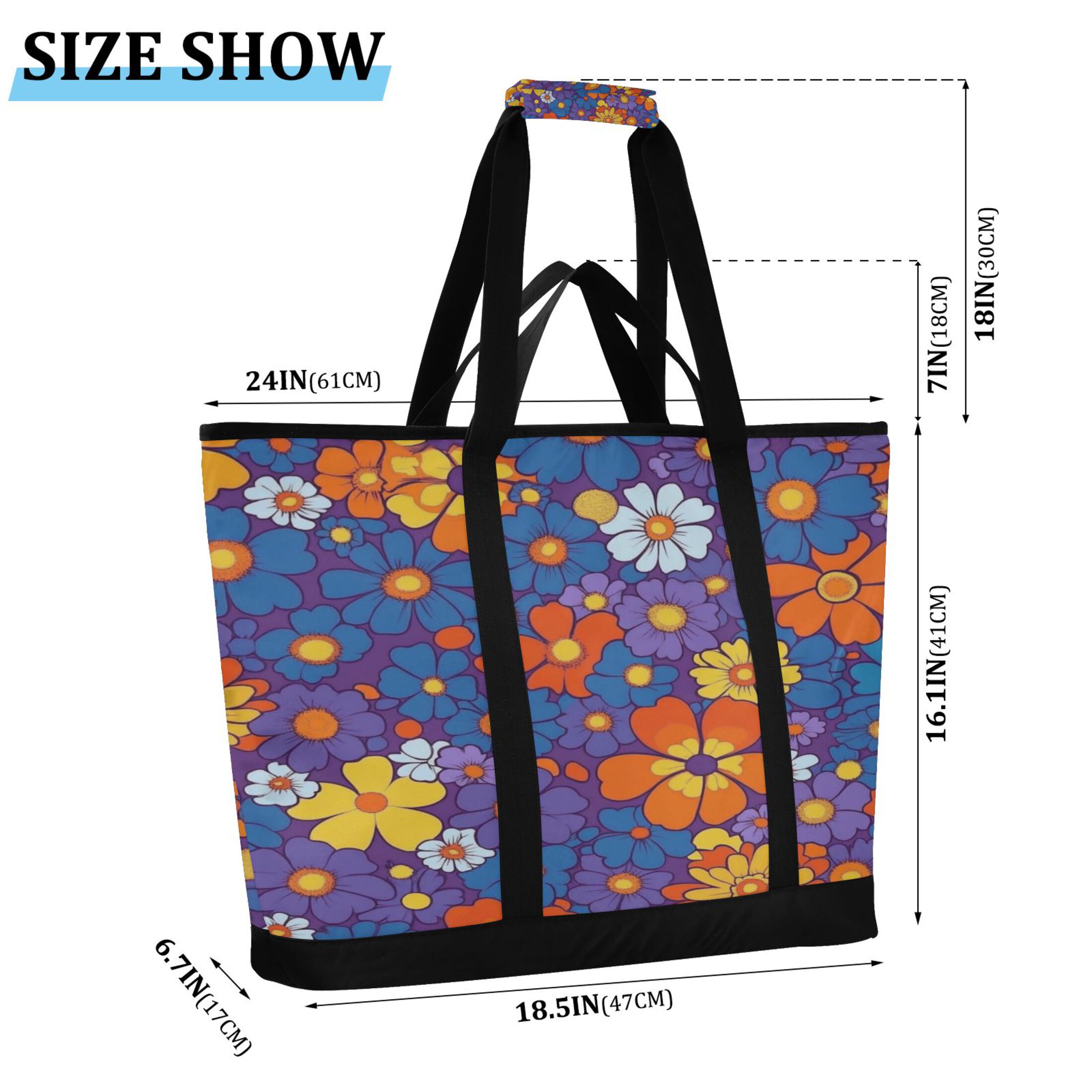 Extra-Large Wide Opening Design Capacity Hand-Held Ice Pack Thickened Insulation Layer For Long-Lasting Cold Retention For Outdoor Shopping Picnics And Camping Realistic Floral Pattern