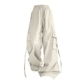 thumbnail image 4 of BODOAO Women Quick-Dry Cargo Pants Y2K Wide Leg Baggy Pants Lightweight Hiking Pants Streetwear with Drawstring American Hot Girl Work Pants Summer Versatile Loose Design Sense Pants White Xl, 4 of 4