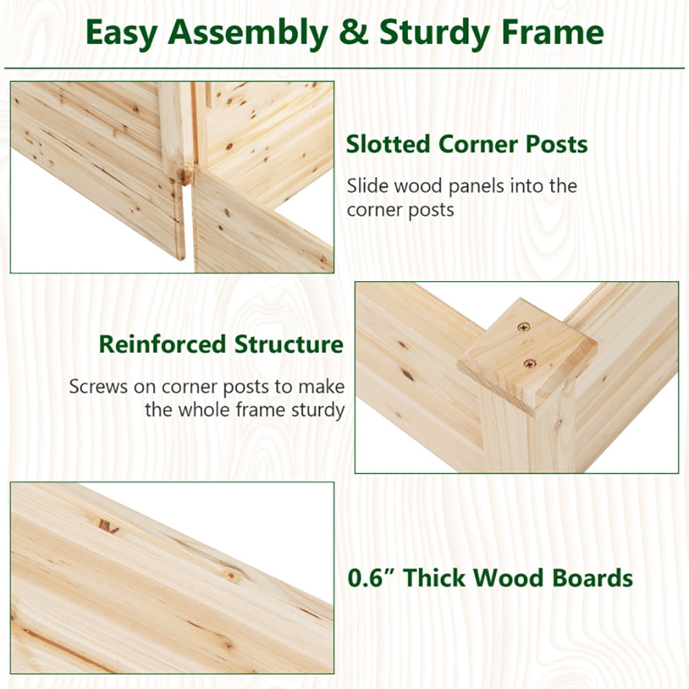 Spaco Raised Garden Bed with Trellis-Natural, Outdoor Elevated Flower Box for Backyard/Patio/Gardener