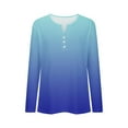 thumbnail image 4 of Cavosen Womens Long Sleeve Tops V Neck Shirts with Button Pullover Blouse Comfort Gradient Tees Dressy Flowy Loose Fit Tops Basic Shirts Stylish Lightweight Autumn Blue S, 4 of 5