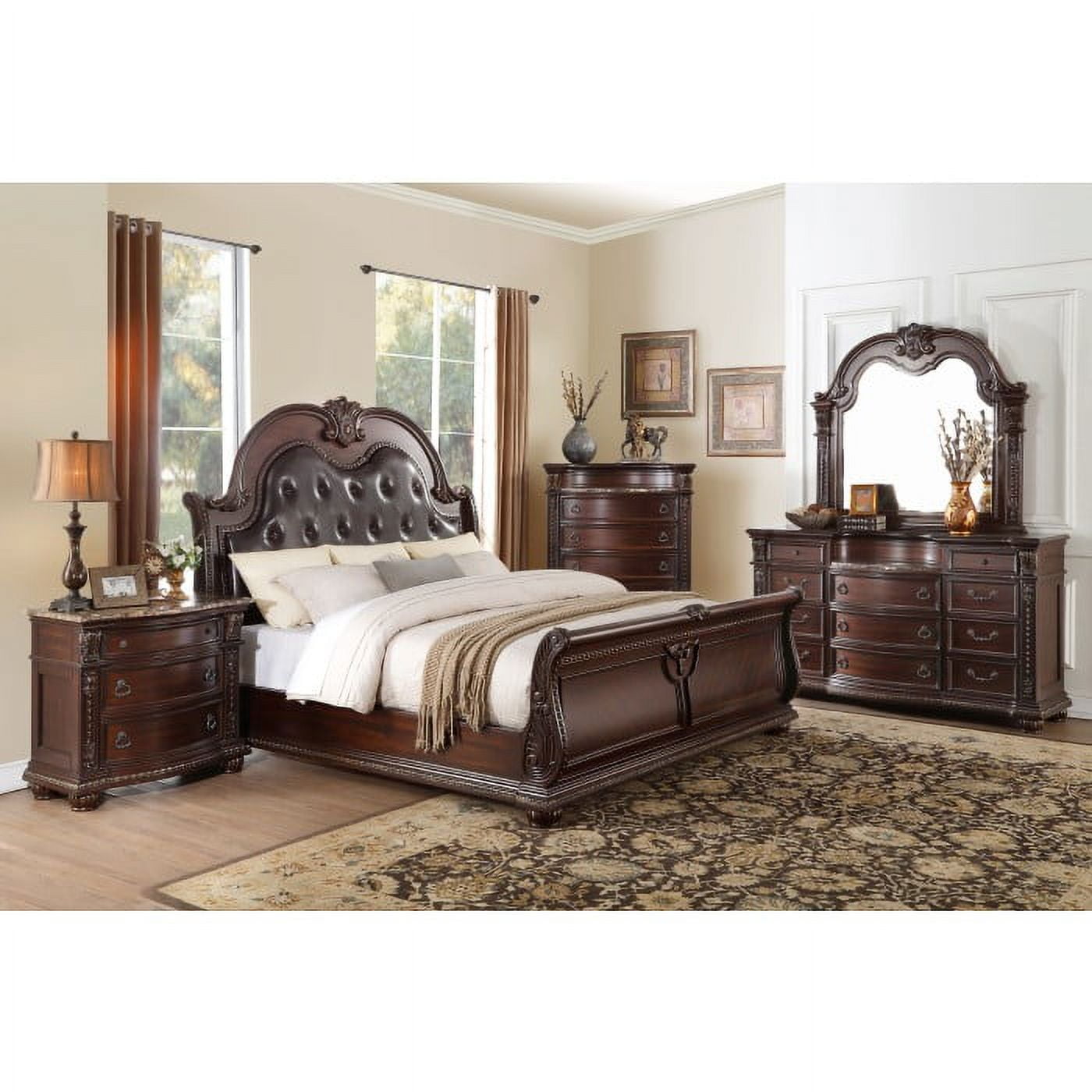 Cavalier Collection Old World European Dark Cherry Nightstand with Gold Highlights