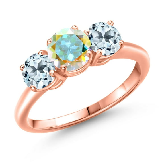 Gem Stone King 18K Rose Gold Plated Silver Mercury Mist Mystic Topaz and Sky Blue Topaz Engagement Ring for Women | 2.40 Cttw | Round 6MM | Gemstone November Birthstone | Size 8