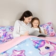 thumbnail image 5 of Homewish Dreamy Purple Unicorn Queen Comforter Set for Kids, Donut Cake Dessert Bedding Sets, Glitter Stars Butterfly Reversible Bedding Comforter Set, Microfiber Bedroom Decor, 3-Piece, 5 of 8