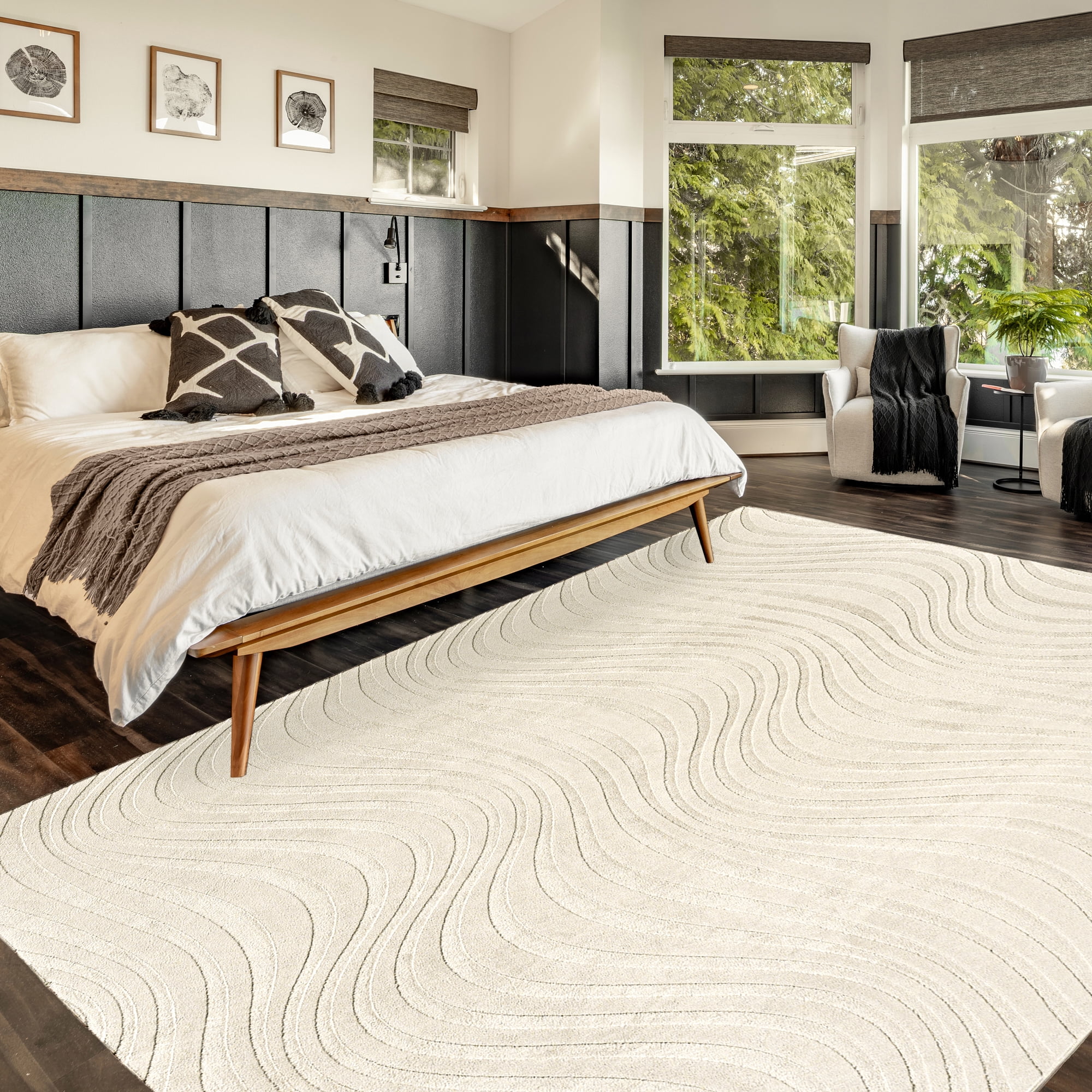 Vida Lomira Shag Striped Cream Area Rug, 6x9
