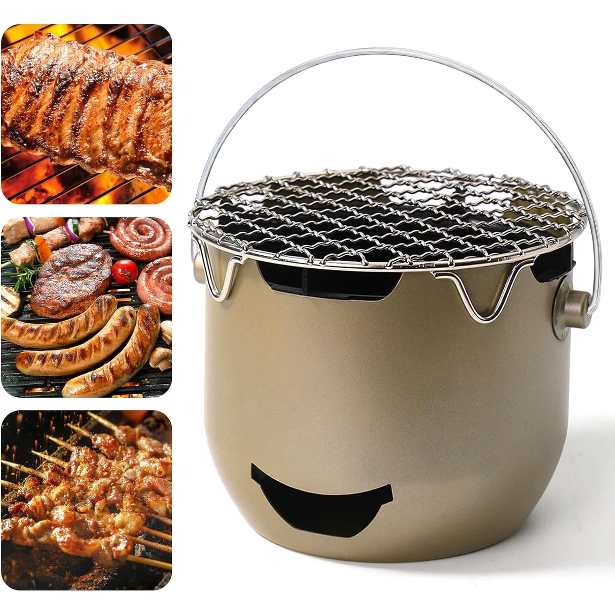 Portable Charcoal Grills, Mini Charcoal BBQ Grill Stainless Steel, Small Outdoor Cooking Grill for Camping, Grilling Backyard, RV, Picnic (Green)
