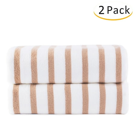Microfiber Beach Towel,Cabana Stripe Bath Towel 2 Pack- Multi purpose Towels for Pool, Sport, Yoga, Camping, Swimming (Coffee, 27 x 55 Inches)