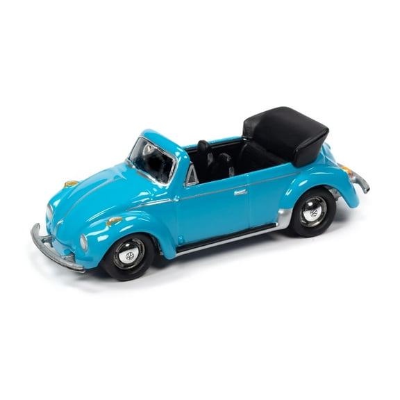 1975 Volkswagen Super Beetle Convertible Top Down, Miami Blue - Johnny Lightning JLSP107/24A - 1/64 scale Diecast Model Toy Car