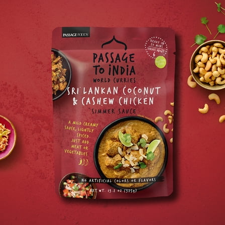 Passage to India Sri Lankan Coconut & Cashew Chicken Simmer Sauce, 13.2 oz, Glass Jar