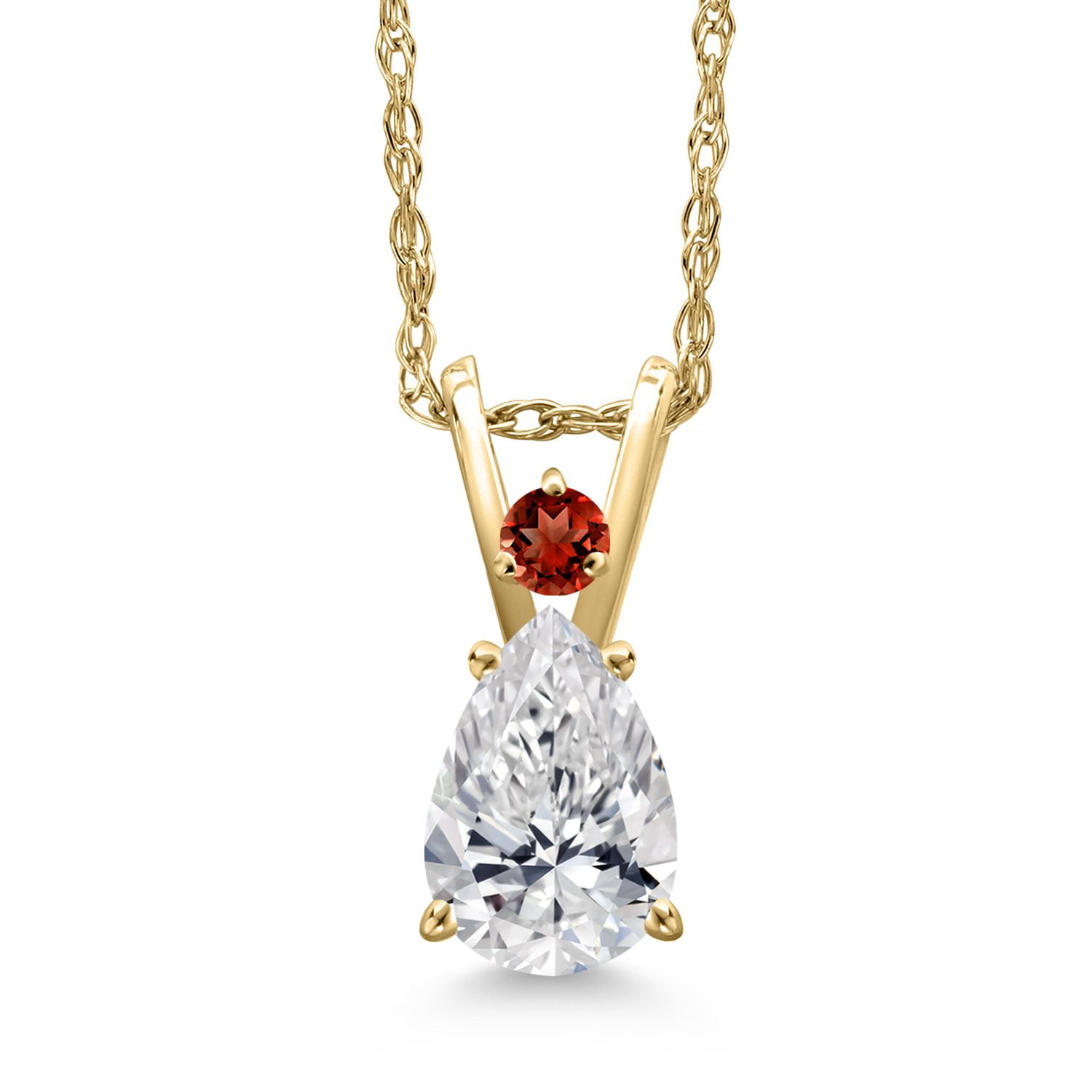Gem Stone King 14K Yellow Gold DEF Lab Grown Diamond and Red Garnet Pendant Necklace for Women | 0.56 Cttw | Gemstone April Birthstone | Pear Shape 7X5MM | With 18 inch Chain