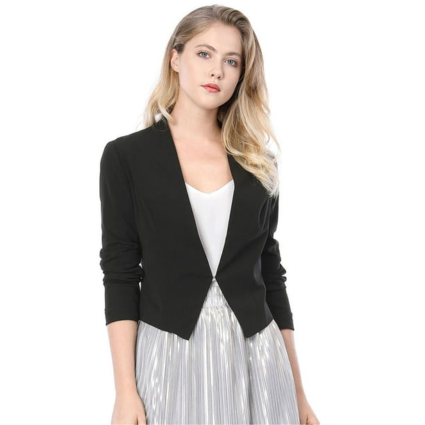 Chaqueta Corta Allegra K Día de San Patricio Casual Negocios Oficina Sin Cuello Mujer Negro S