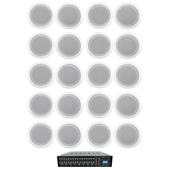 Rockville 4-Zone Matrix Multi Source Amplifier (20) 6.5" White Ceiling Speakers