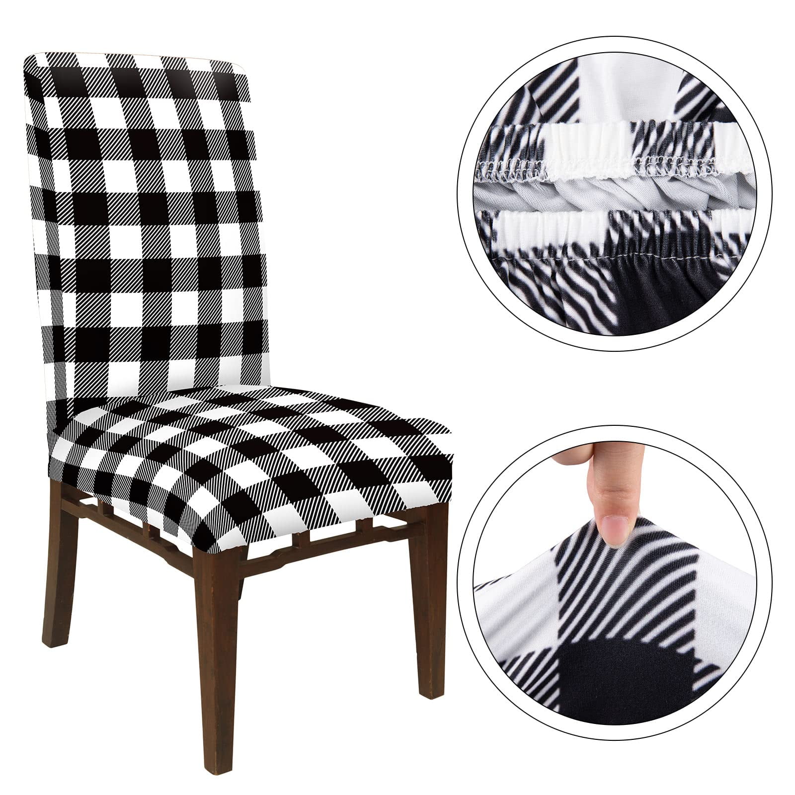 Whaline Buffalo Check Chair Covers White Black Plaid Dining Chair Slipcovers Protector Removable Stretch Elastic Seat Covers for Party Kitchen Home