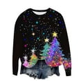 thumbnail image 7 of asdoklhq Winter Sweaters for Women 2024 Women Christmas Christmas Tree Shining and Sparkling Print Loose Round Neck Sweatshirt Long Sleeved Top Hooded Sweatshirt Multicolor L, 7 of 7