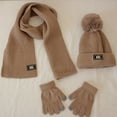 thumbnail image 2 of Xfvqtps Children 3PCS Beanie Scarf and Gloves Knitting Cuffed Solid Color Simplicity Soft Comfortable Warm Winter Hat Scarf and Mittens Set Khaki, 2 of 6