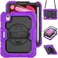 thumbnail image 1 of Case for iPad Mini 7 A17 Pro 2024/Mini 6 2021 8.3 Inch 7th/6th Gen with Screen Protector, 360 Degree Rotating Kickstand Hand Strap Shockproof Cover with Shoulder Strap, Purple, 1 of 7