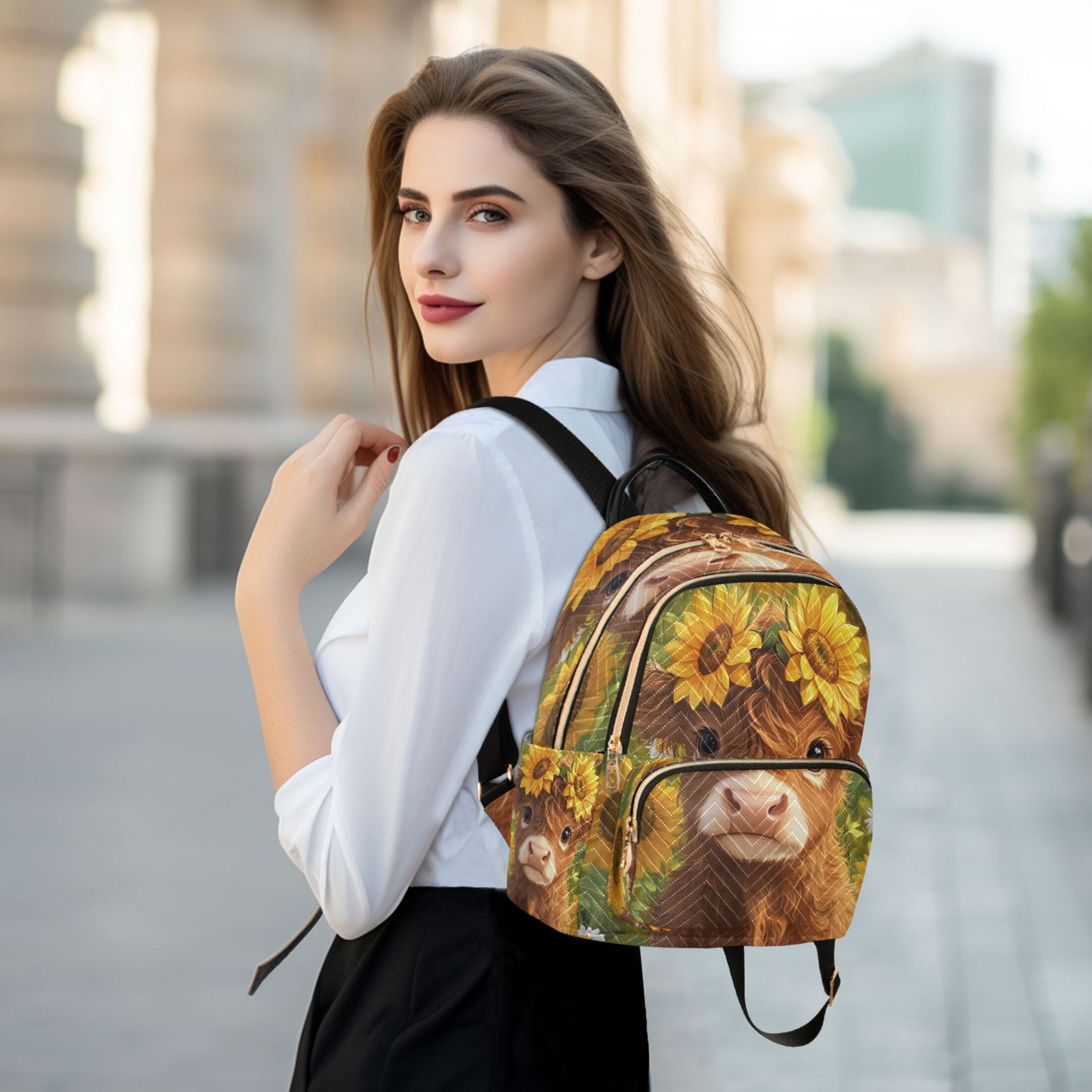 Fashion Backpack Women Casual Bag Cute Highland Cow Travel Backpack for Travel