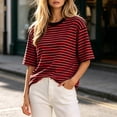 thumbnail image 6 of Lmnyox Striped T Shirt for Women Half Sleeve Round Neck Trendy Pullover Tee Fashion Loose Basic Summer Tops Outfits, 6 of 8