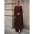 thumbnail image 3 of Coffee Brown Pleated Chiffon Maxi Dress With Batwing Sleeves Round Neck Flowy Elegant Vacation Party Dress, 3 of 7