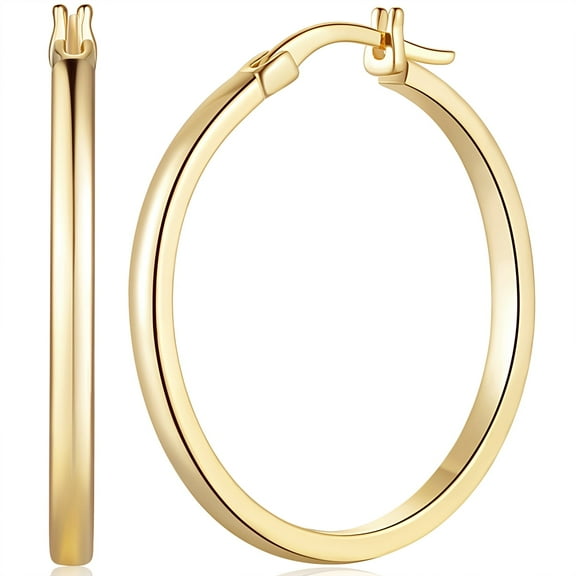 14K Gold Hoop Earrings for Women Lightweight 30mm Large Gold Plated Hoops 14 Karat Gold Plated Earrings for Everyday Wear Elegant Earrings for Women Gift