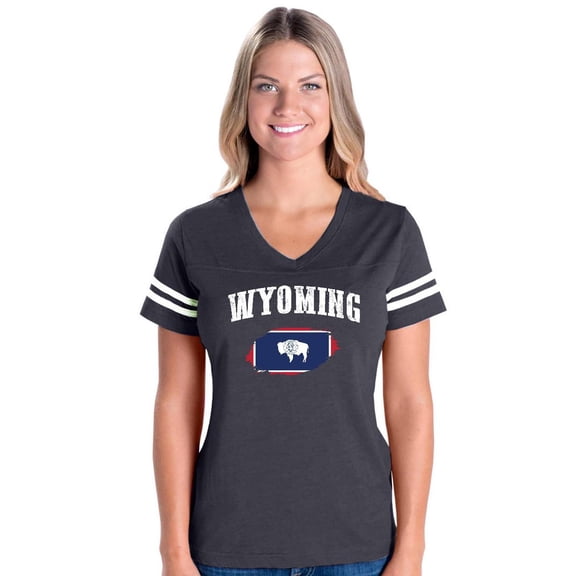 IWPF - Womens Football Fine Jersey T-shirts - Wyoming Flag