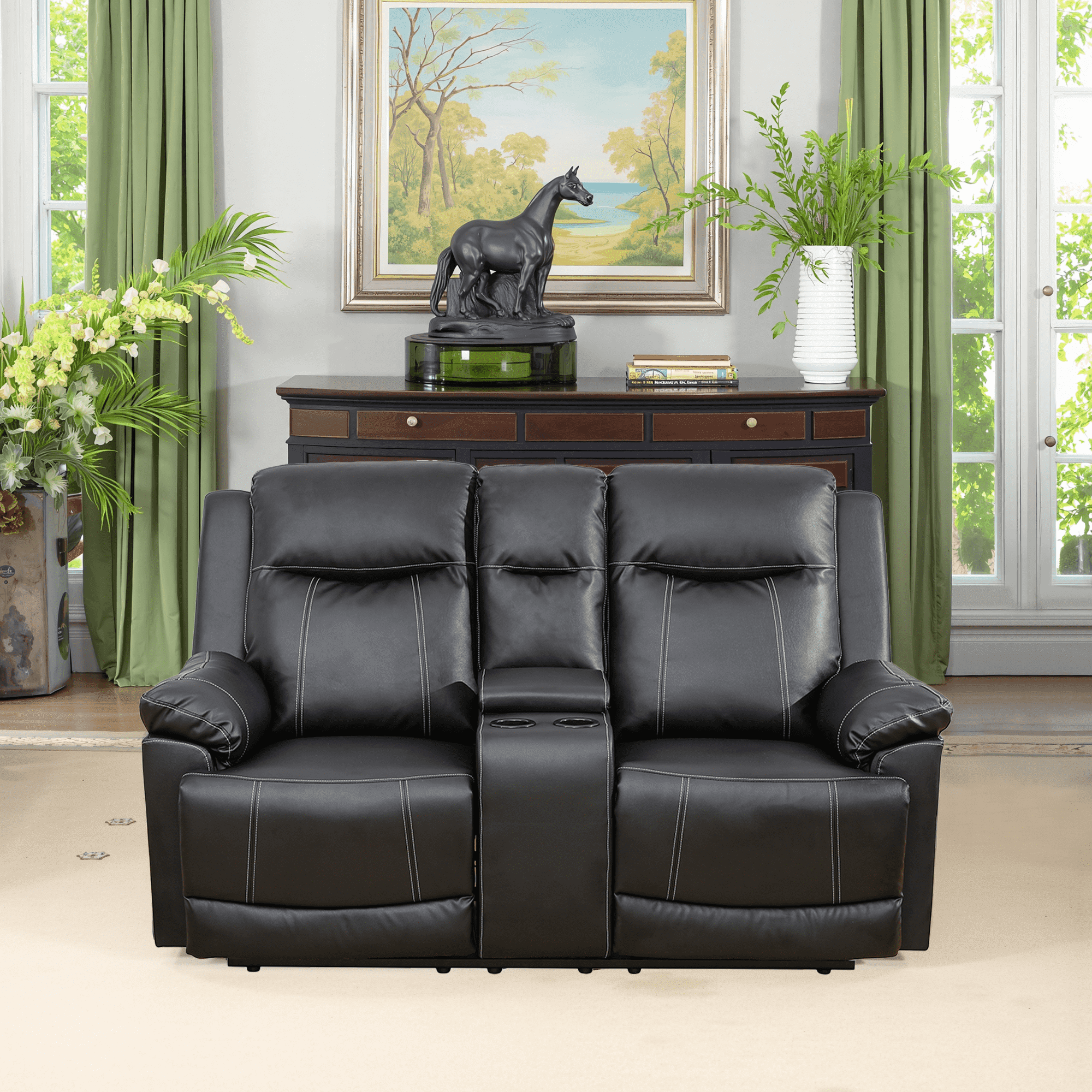 MAYEERTY 71" Contemporary Semi PU Synthetic Leather Loveseat Stylish Sofa with Faux Leather Upholstery for Living Room，Black