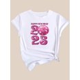 thumbnail image 4 of New Year Elements Pink Earth Alphabet Print Black Women's Casual Fashion Top Round Neck Short Sleeve T-Shirt, 4 of 7