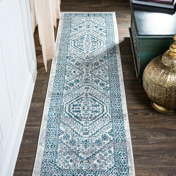 JONATHAN Y MODERN PERSIAN 2 x 10 Runner Rug, Boho Cottage Medallion - Blue/White, MDP501C-210