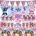 thumbnail image 2 of Disney-decoración de fondo para fiesta de cumpleaños de Lilo & Stitch, vasos de papel de Ángel rosa, vajilla, suministros de globos para fiesta, 2 of 4