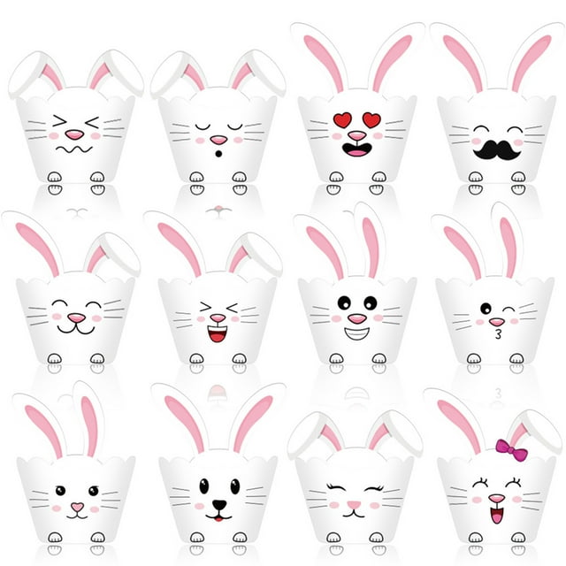 Easter Egg Decorating Baking Cups 12 Pcs 5 Inches, Bunny Eggs Design, Colorful Crenellated Edges, Birthday Cake Decorations & Spring Dessert