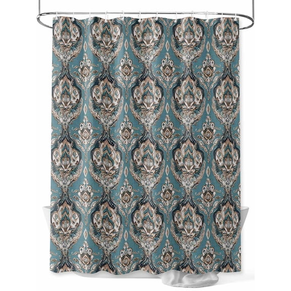 Fsddascl Boho Flower Shower Curtain Set - 60" x 72" Washable Bathtub Curtain with 12 Hooks, Blue Vintage Bohemian Abstract Art Waterproof Fabric Stall Shower Curtains for Bathroom/Bathtub Décor