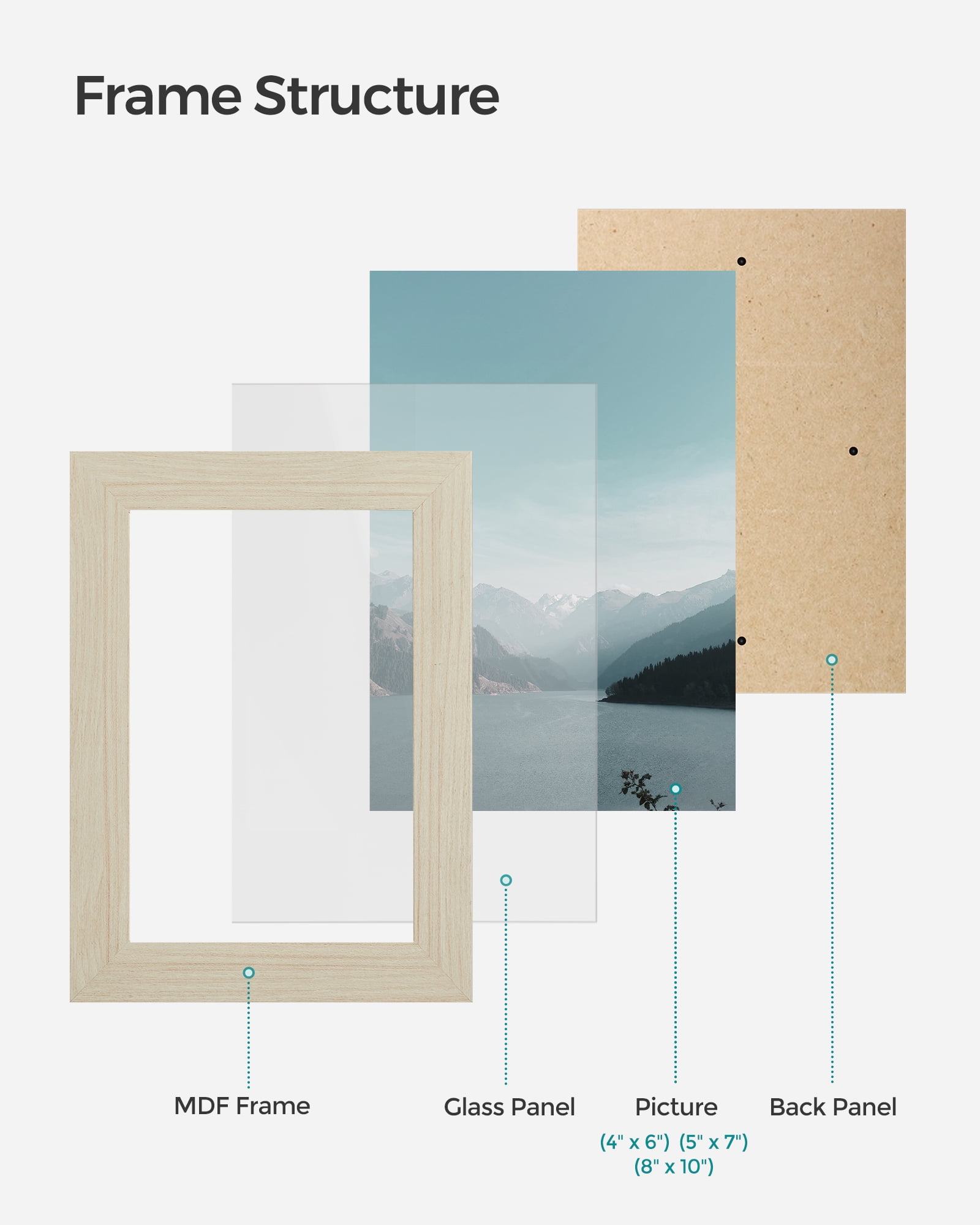 Picture Frames, Collage Picture Frames Set of 10, Two 8x10, Four 5x7, Four 4x6, Photo Frame for Wall Gallery Decor,Natural