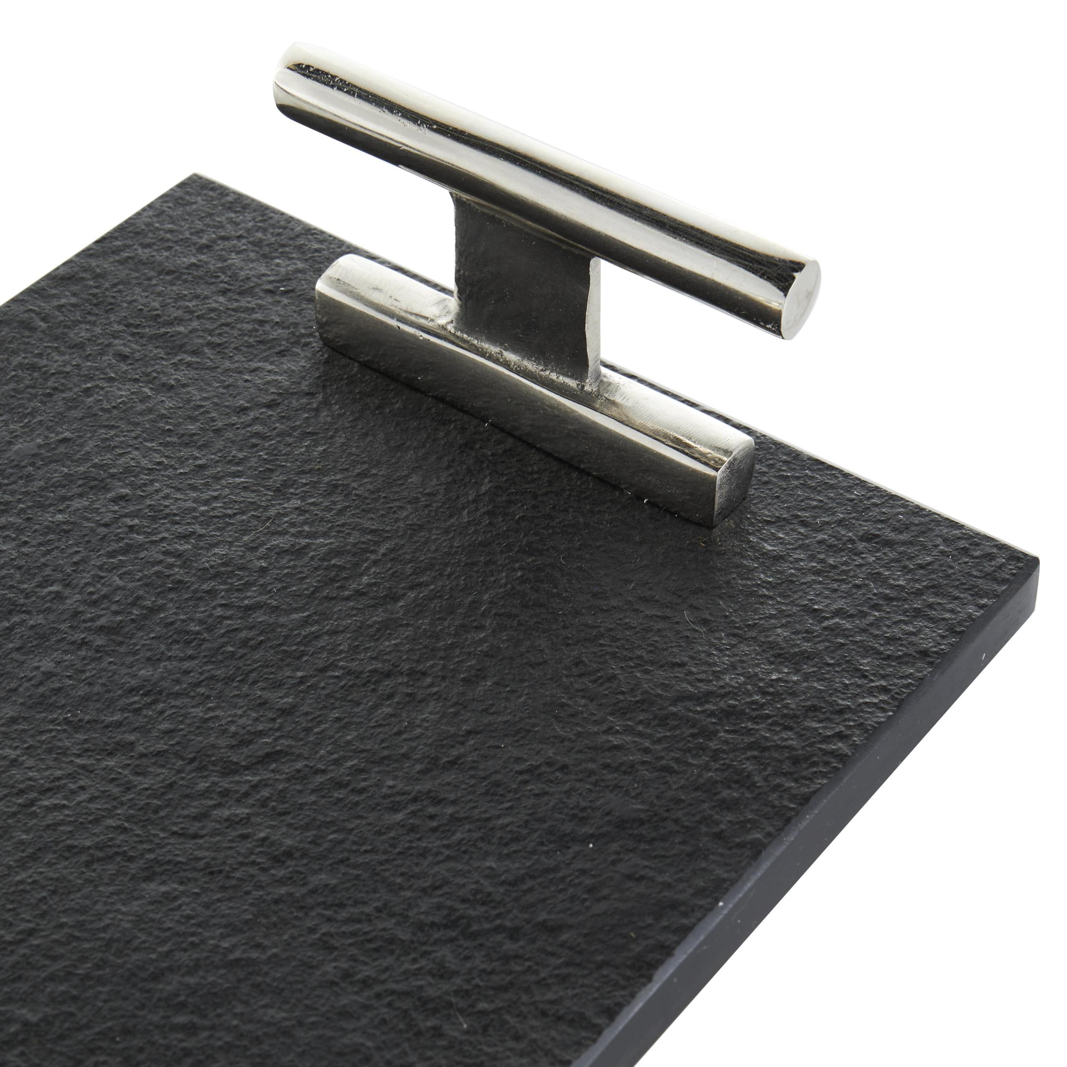 DecMode 15", 12"W Black Marble Textured Tray with Silver Handles, 2-Pieces